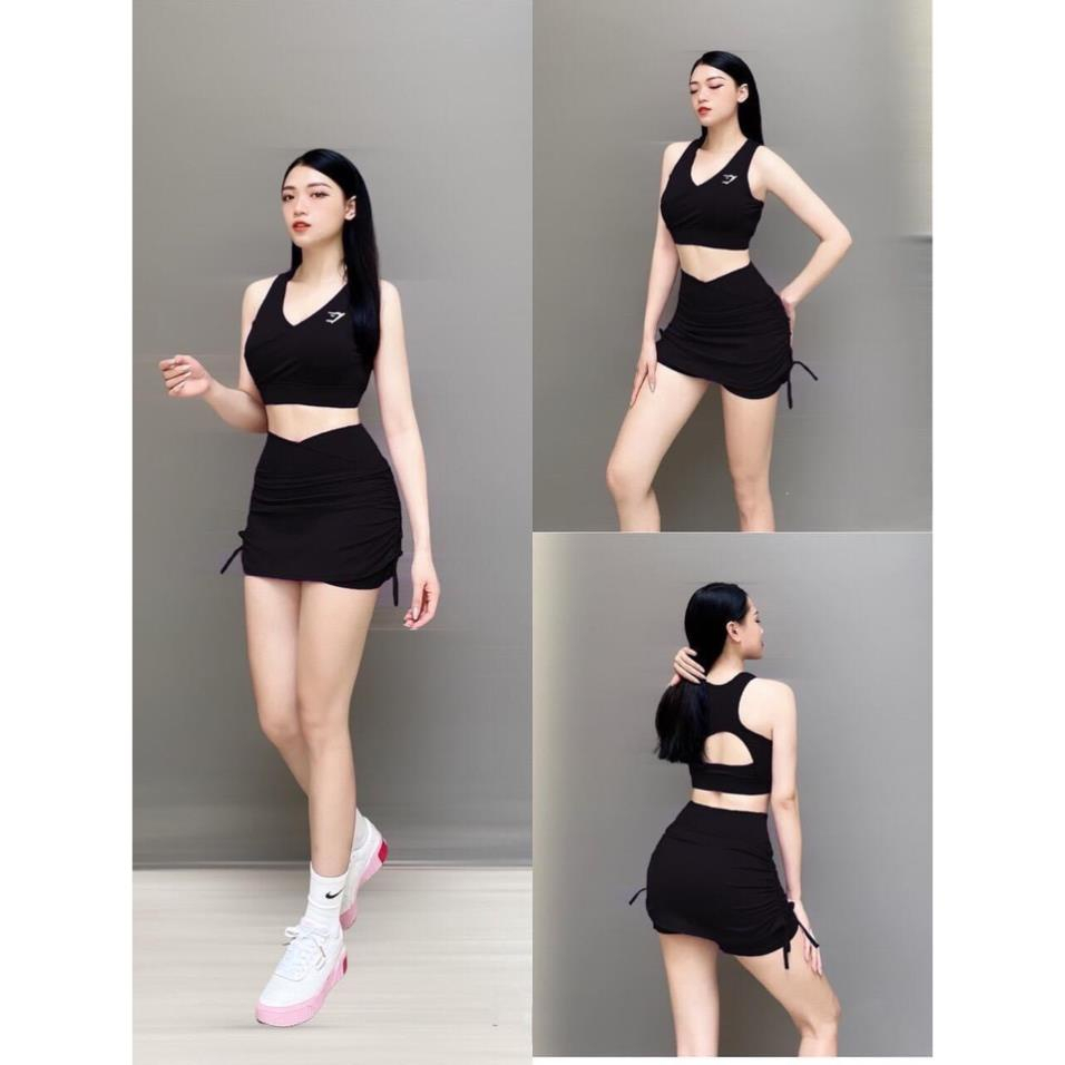 Đồ tập gym nữ Hot trend Đùi váy 2 lớp Tập Thể Dục Gym Yoga Aerobic Picnic Dã Ngoại Nữ (Set Vay02)