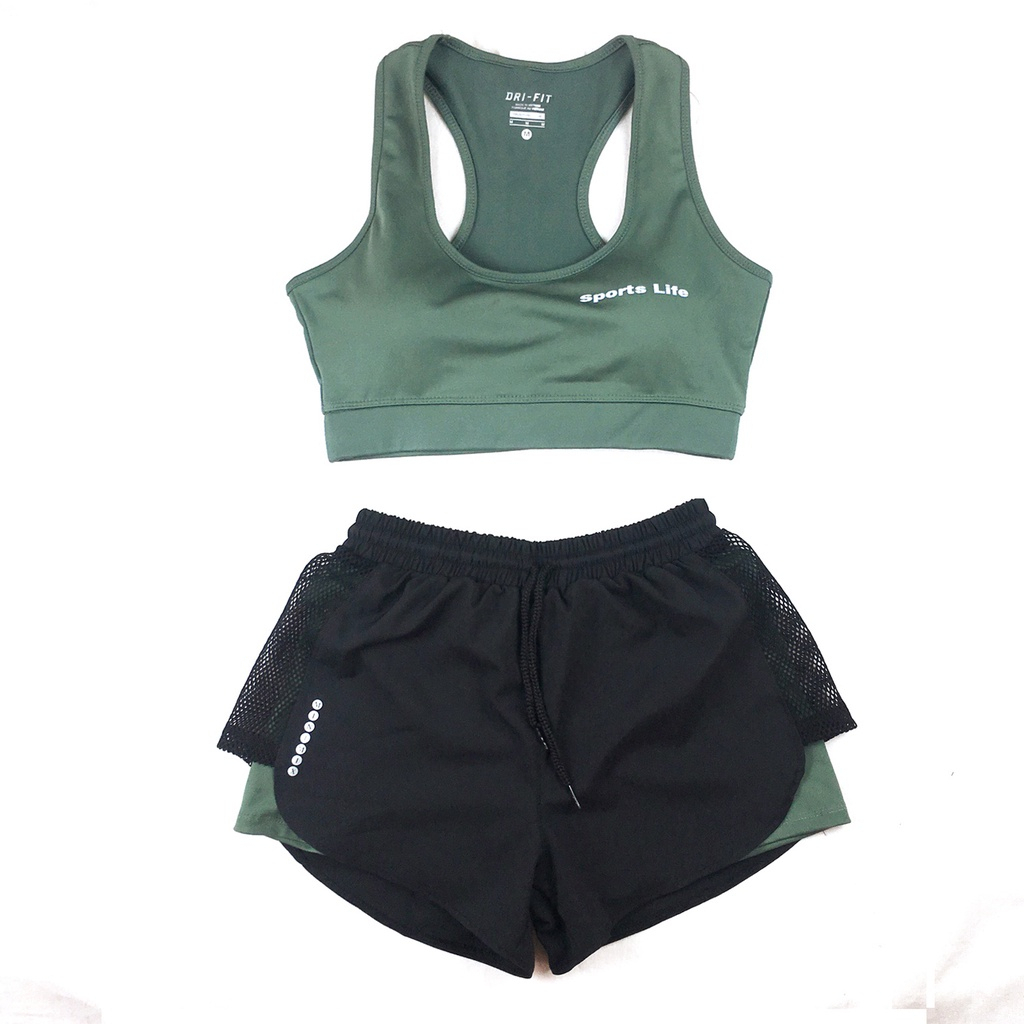 Bộ bra tập gym yoga earobic kết hợp quần đùi 2 lớp cho nữ - Đồ tập gym yoga erobic chạy bộ nữ