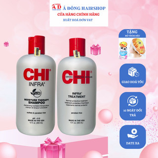 [+Tặng mũ trùm] Cặp dầu gội xả CHI xám Infra shampoo & treatment siêu mượt cho tóc khô hư tổn 355ml*2 New 2023