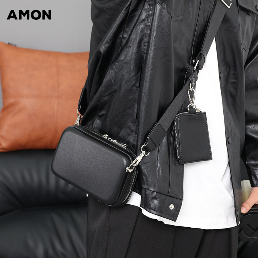 Túi đeo chéo nam Messenger Cuban Mini hình hộp - Túi nam chất da Pu cứng -  AMON