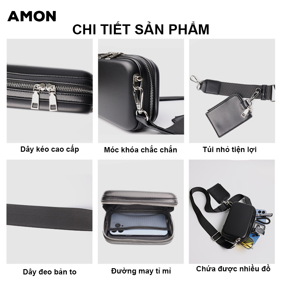 Túi đeo chéo nam Messenger Cuban Mini hình hộp - Túi nam chất da Pu cứng -  AMON