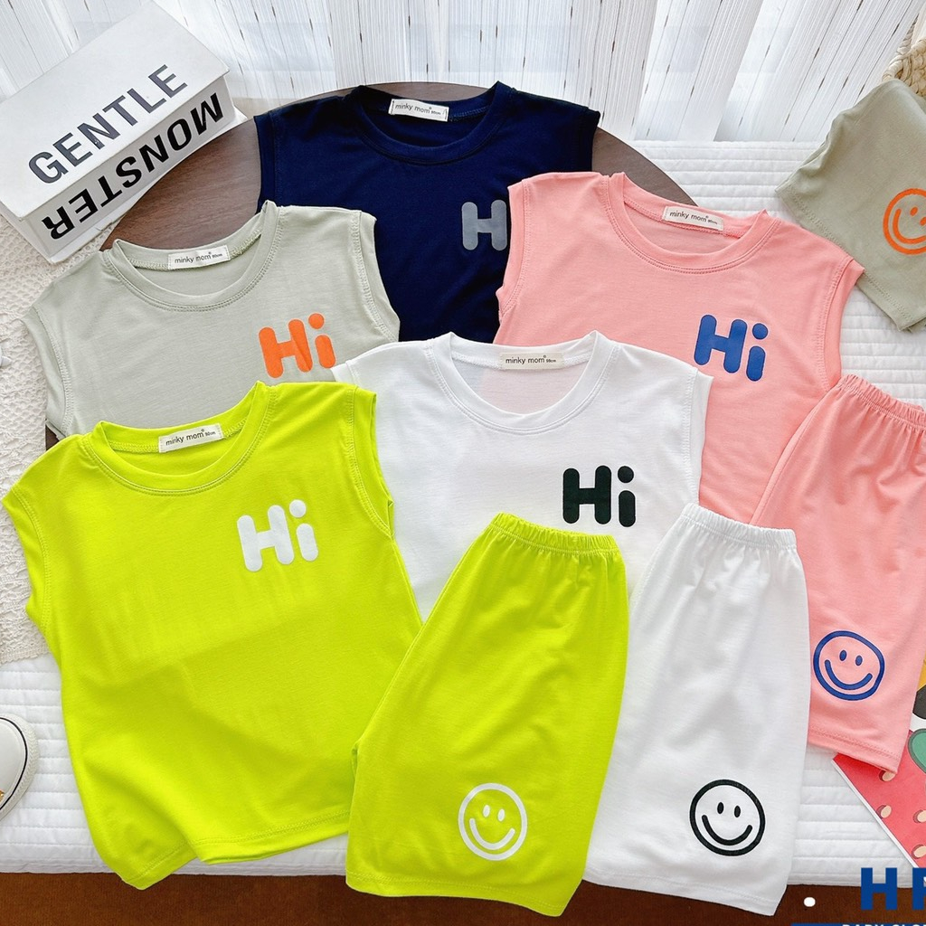 Bộ sát nách Minky Mom thun lạnh size 10-27kg chữ HI cho bé trai bé gái - Voi kids shop