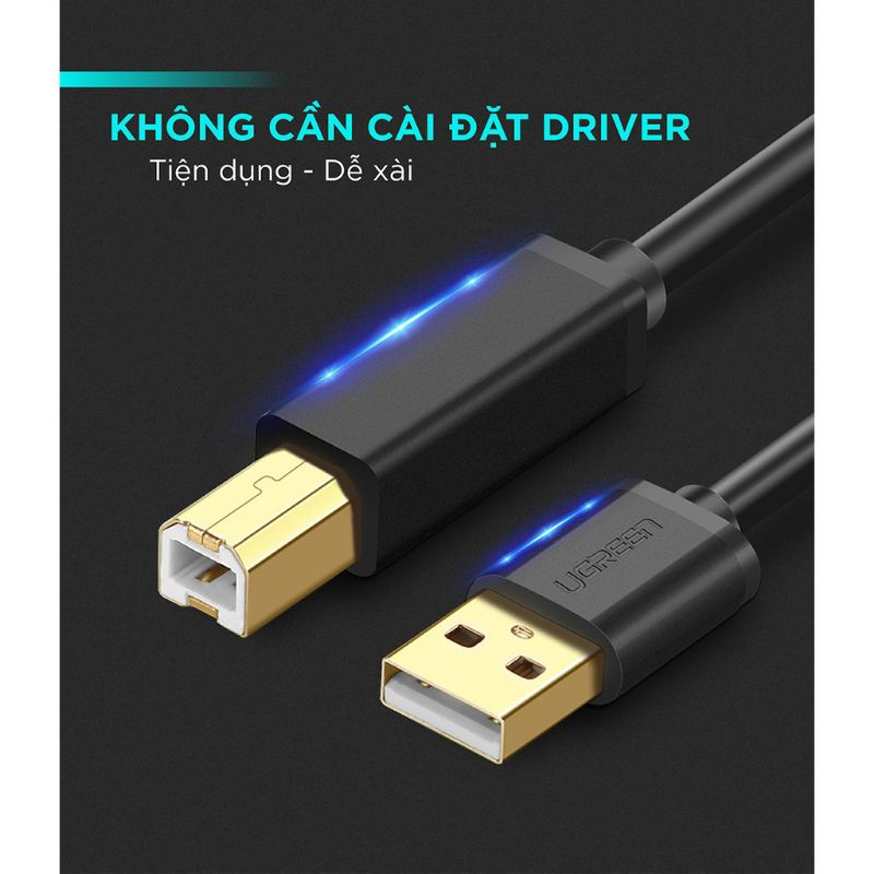 Dây cáp máy in USB 2.0 AM sang BM UGREEN 10350 US135 dài 1,5m - Hàng Chính Hãng