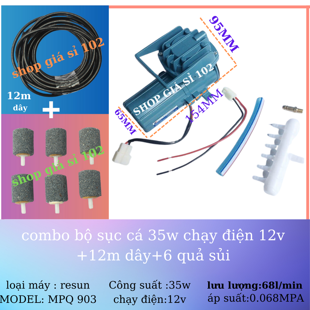 combo máy sủi thổi khí oxy hồ cá cảnh RESUN-903 (SỤC 35W-12V)