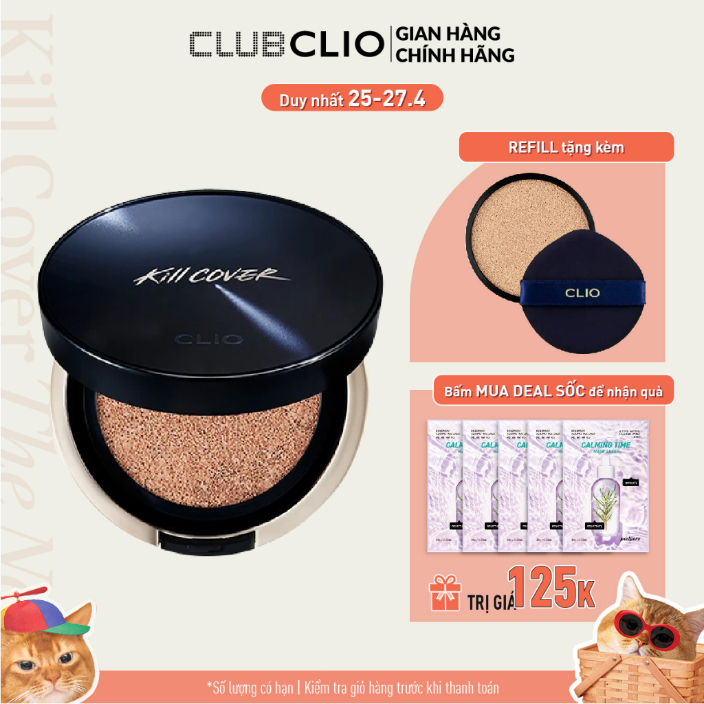 Phấn Nước Làm Mịn Lỗ Chân Lông Clio Kill Cover Founwear Cushion All New Spf50+ Pa+++ 15G (Tặng 1 lõi refill)