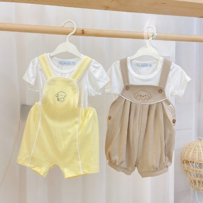 {Nous} Sét bộ yếm áo trắng cộc tay Nous size từ 3-6m đến 12-18m