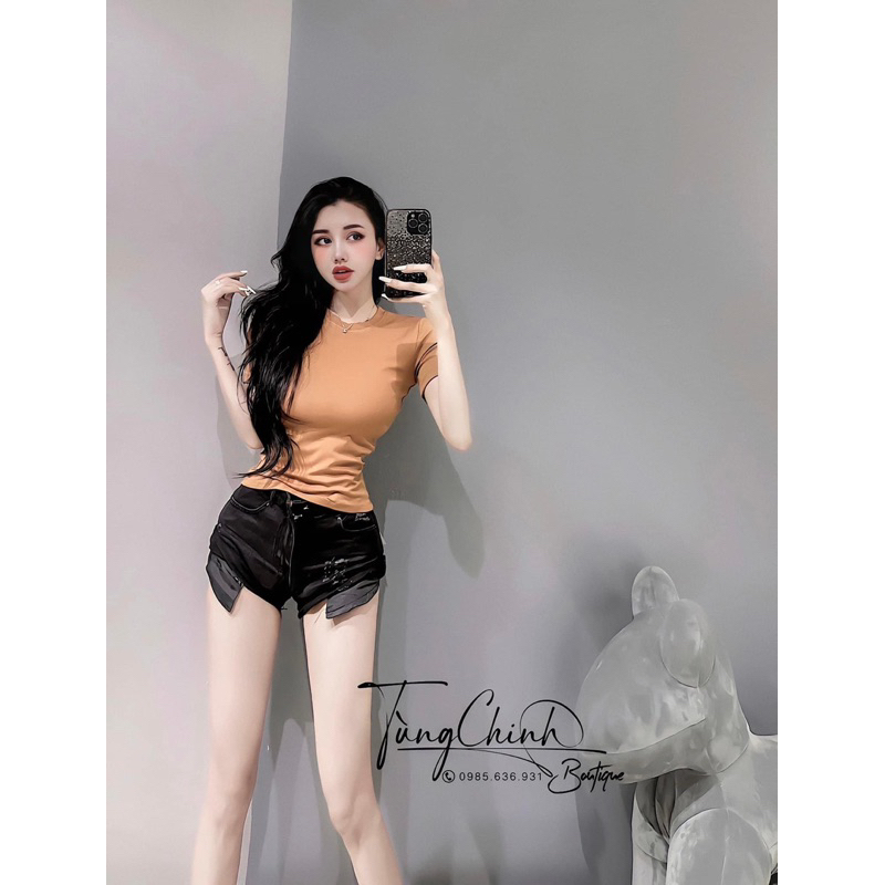 Áo Thun Trơn Croptop Tay Ngắn Cổ Tròn Đủ 9 Màu