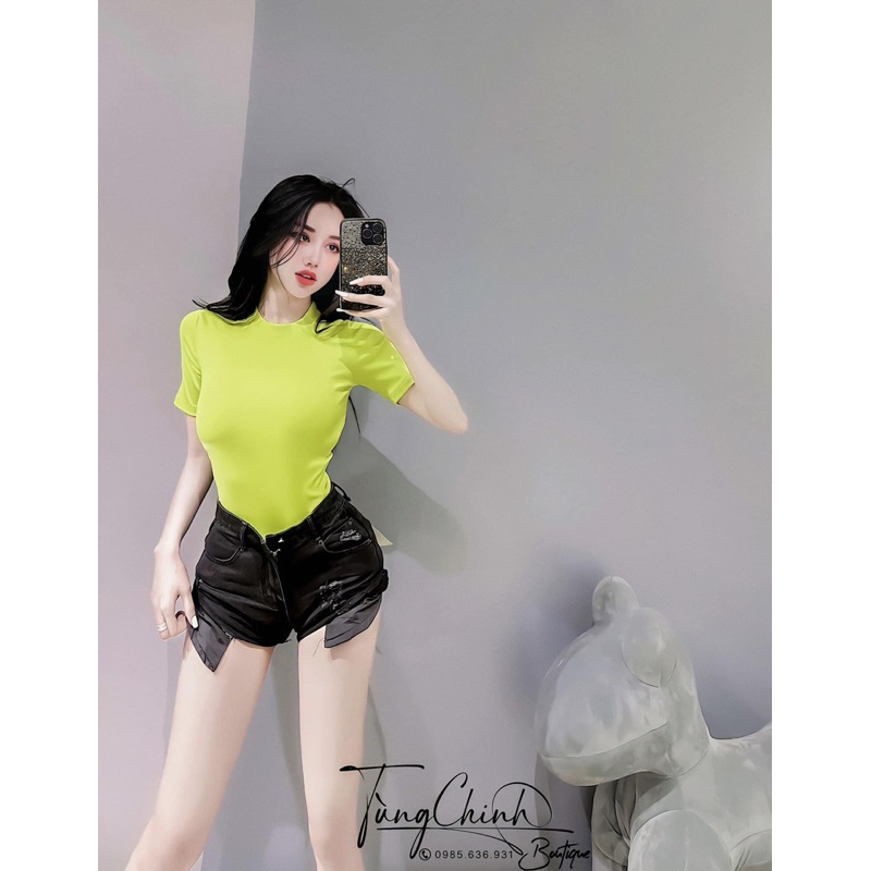 Áo Thun Trơn Croptop Tay Ngắn Cổ Tròn Đủ 9 Màu