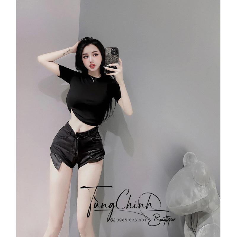 Áo Thun Trơn Croptop Tay Ngắn Cổ Tròn Đủ 9 Màu