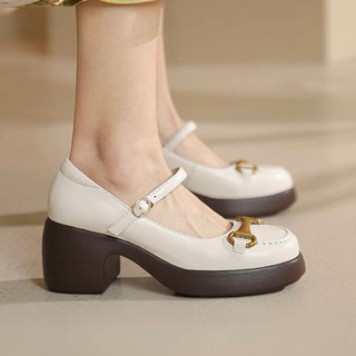 Order 🎀 giày mũi tròn quai cài gót cao su vuông 7cm 34-39