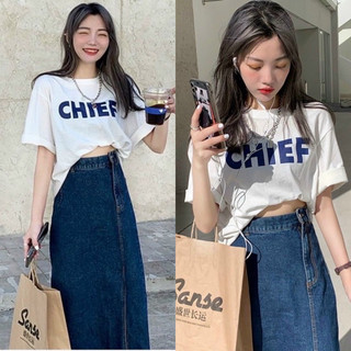 SET ÁO THUN KÈM CHÂN VÁY JEANS (KÈM VIDEO HÌNH THẬT)