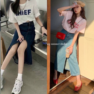 SET ÁO THUN KÈM CHÂN VÁY JEANS (KÈM VIDEO HÌNH THẬT)
