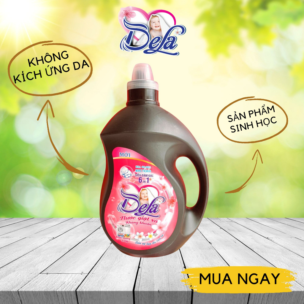 Can Nước Giặt Xả Hương Nước Hoa DELA, Nước Giặt Cho EM Bé Thơm Lâu 3,5kg Đen