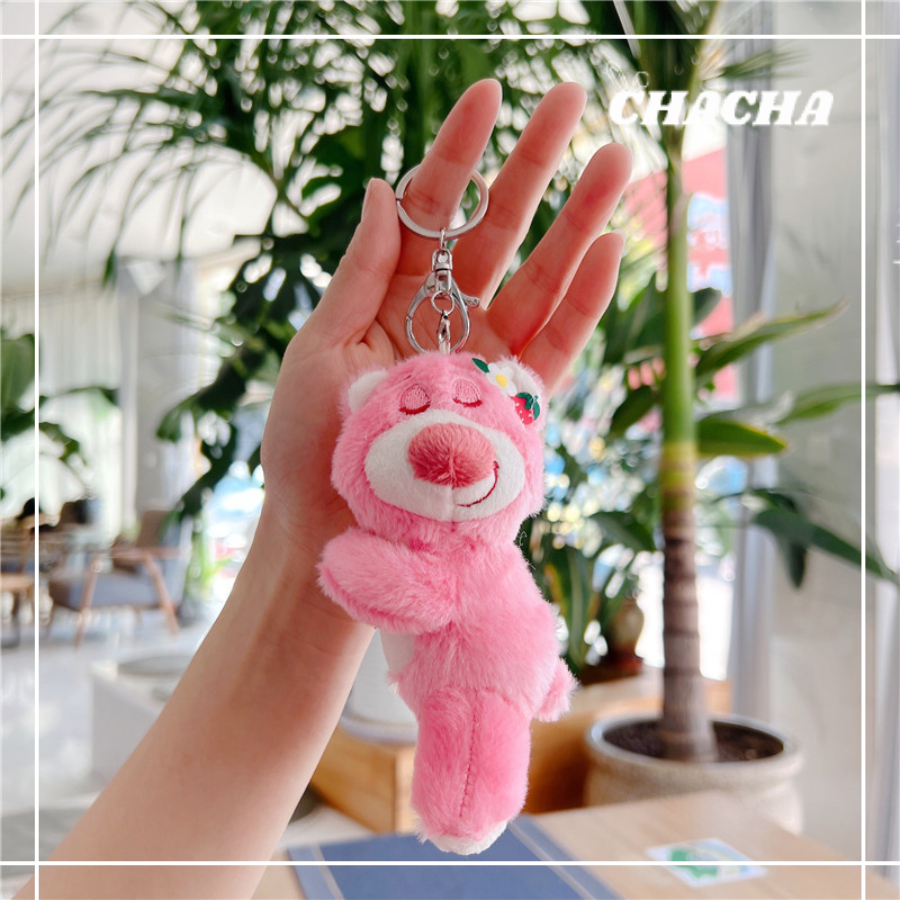 Móc khóa hình Gấu dâu tây ngủ cute nhồi bông treo balo túi xách siêu dễ thương Chacha Sweet