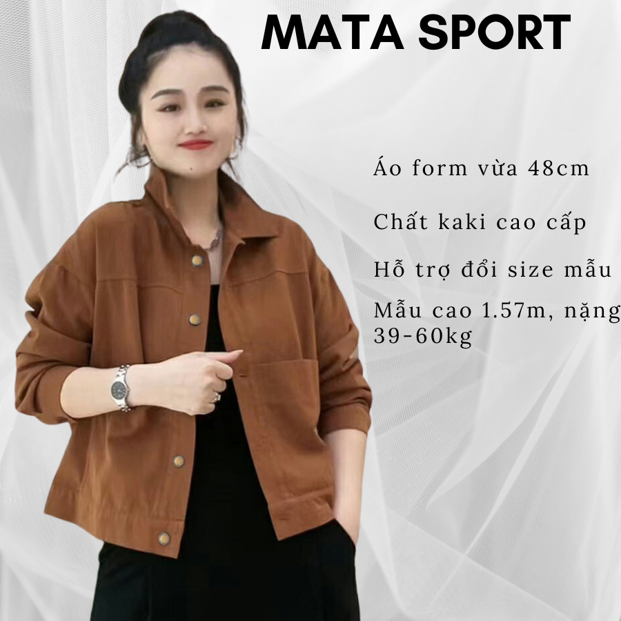 Áo khoác kaki nâu form vừa có 2 túi lớn bà ba Mata Sport
