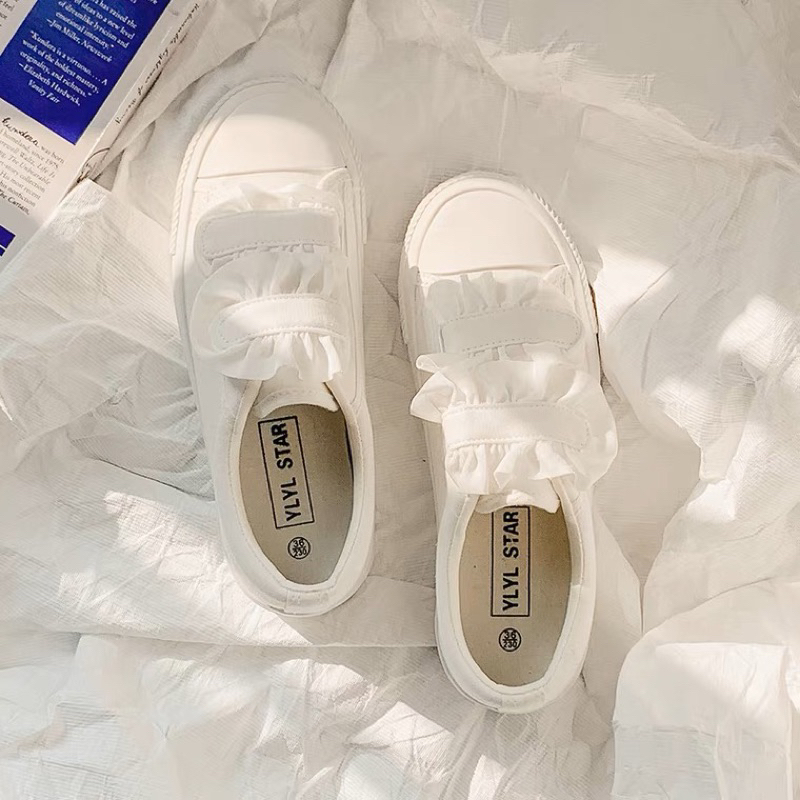Giày sneaker trắng quai dán phối bèo ulzzang