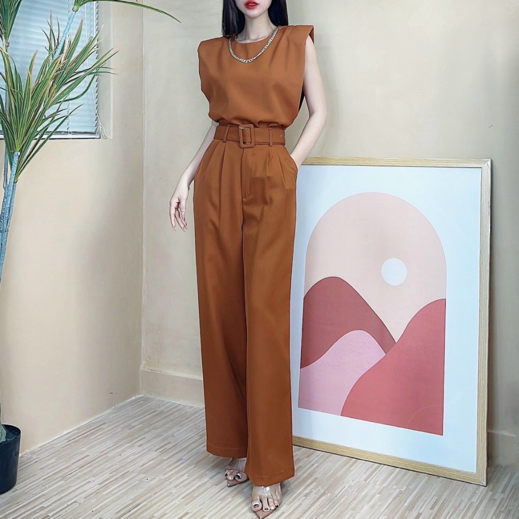 Set bộ đi chơi áo cánh rơi kèm quần dài ống rông ( có dây lưng )