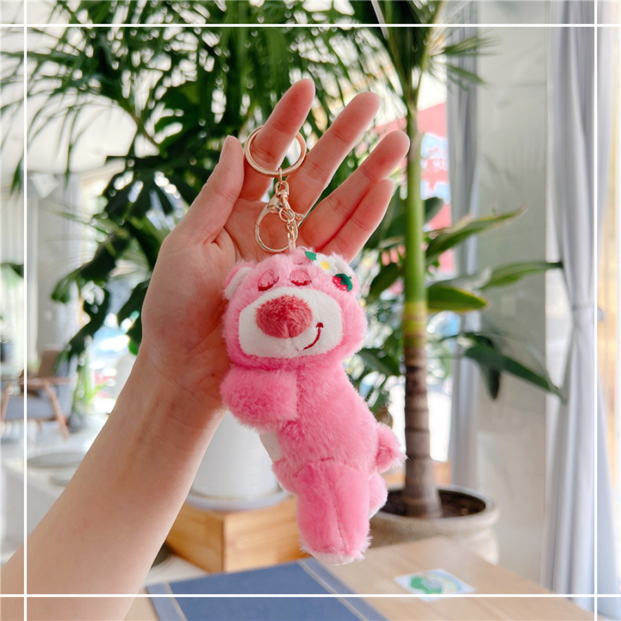 Móc khóa hình Gấu dâu tây ngủ cute nhồi bông treo balo túi xách siêu dễ thương Chacha Sweet