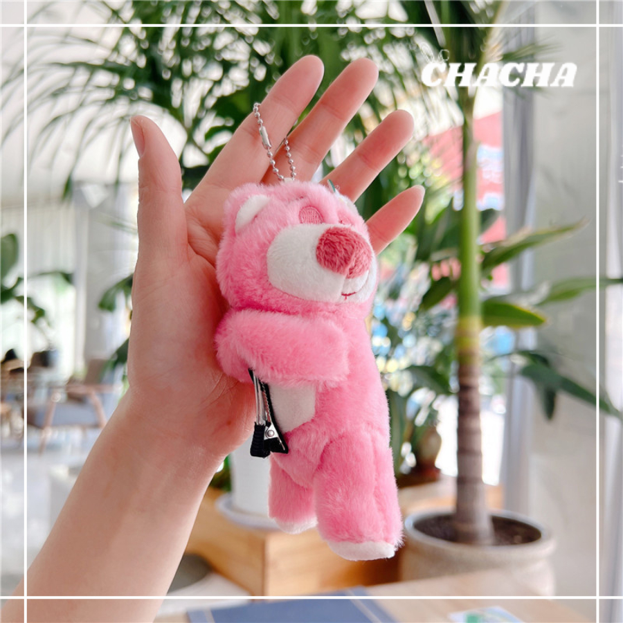 Móc khóa hình Gấu dâu tây ngủ cute nhồi bông treo balo túi xách siêu dễ thương Chacha Sweet