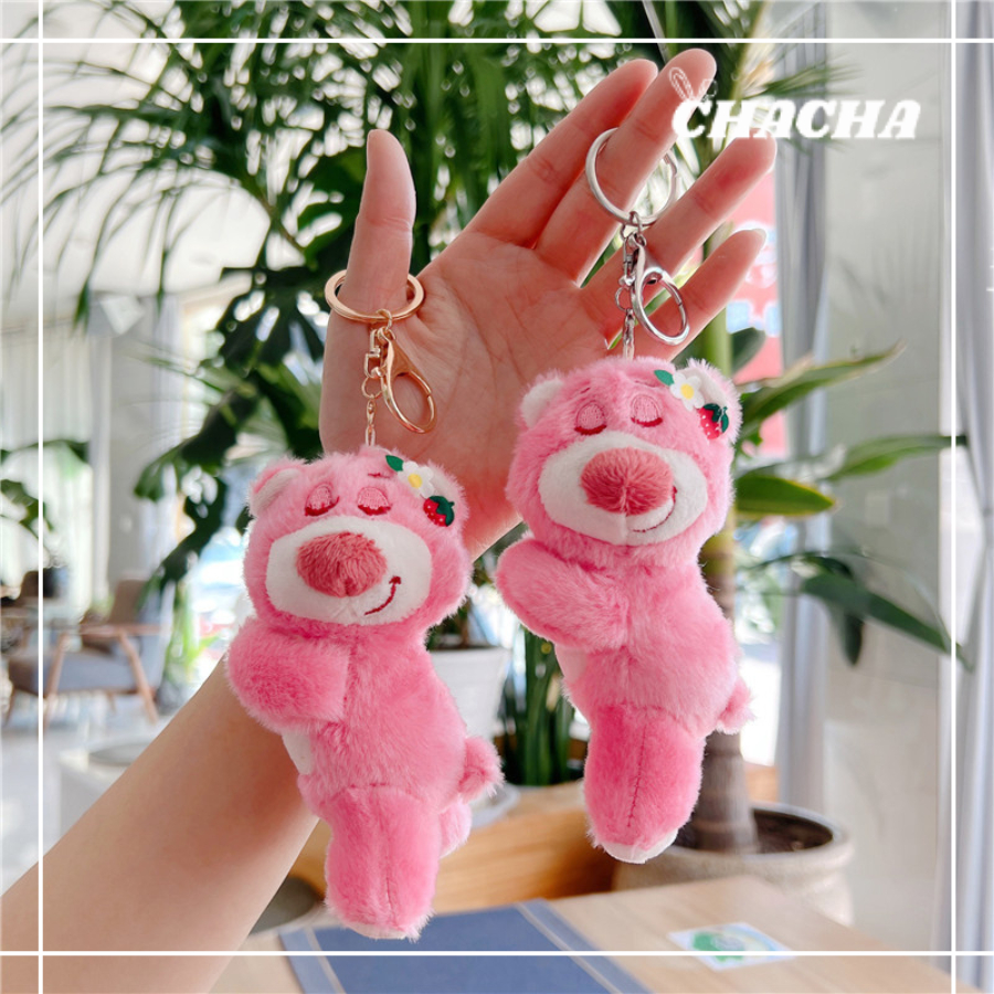 Móc khóa hình Gấu dâu tây ngủ cute nhồi bông treo balo túi xách siêu dễ thương Chacha Sweet