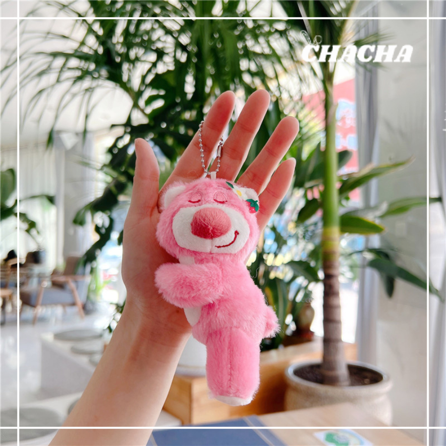 Móc khóa hình Gấu dâu tây ngủ cute nhồi bông treo balo túi xách siêu dễ thương Chacha Sweet