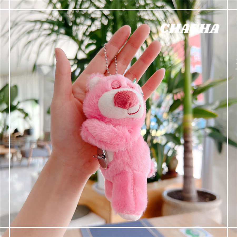 Móc khóa hình Gấu dâu tây ngủ cute nhồi bông treo balo túi xách siêu dễ thương Chacha Sweet