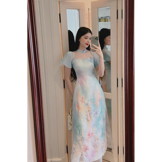 Áo dài cách Tân cô tiên xanh