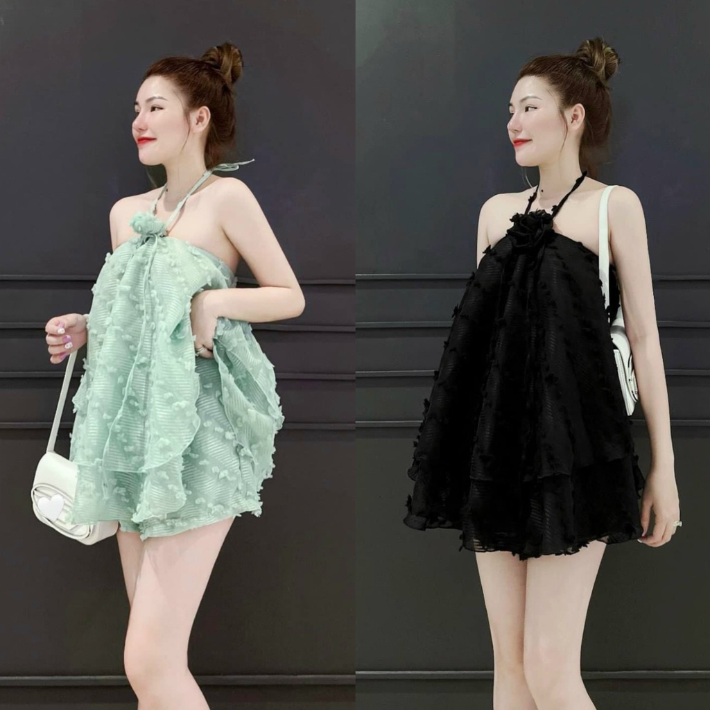 Set bộ xô bông áo babydoll xòe cổ yếm mix quần ống rộng siêu dễ thương, thích hợp cho các nàng đi chơi, dạo phố