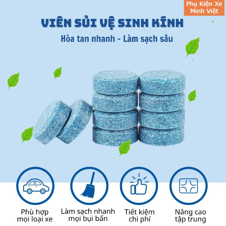 Viên Sủi Rửa Kính Xe Ô tô - Viên Pha Nước Rửa Kính Xe - Làm Sạch Vết Bẩn Trên Kính -1Viên = 4 Lít