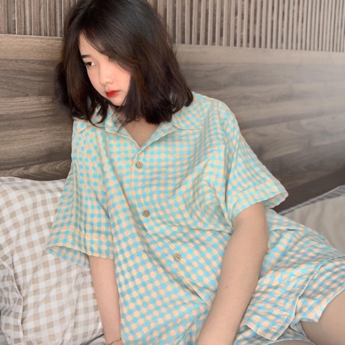 Đồ bộ mặc nhà chất đũi thô phong cách Hàn Quôc cộc đùi phom rộng vừa mát vừa xinh Thanh Hà Shop