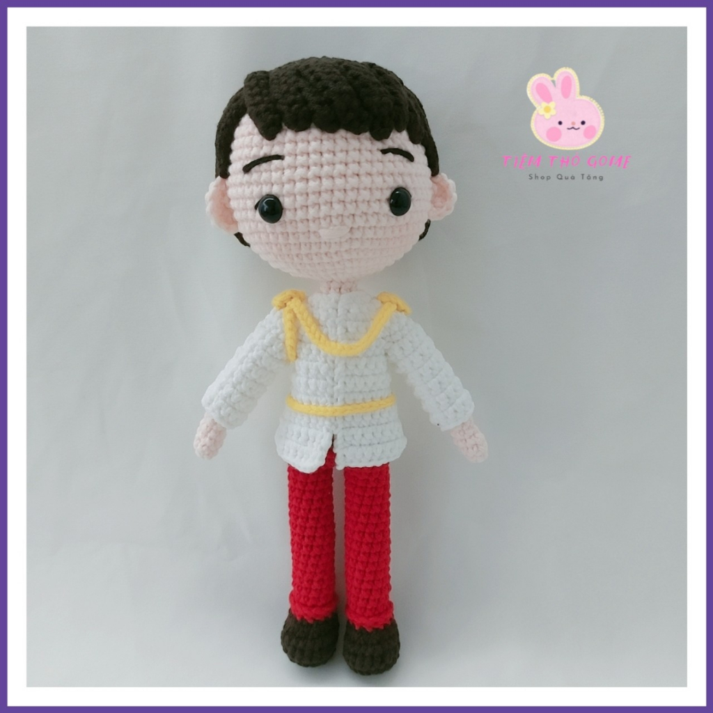 Búp bê len handmade - cặp cúp bê hoàng tử và cô bé lọ lem 26 cm - an toàn cho bé