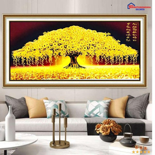 Tranh đính đá - tranh thêu chữ thập cây kim tiền tài lộc