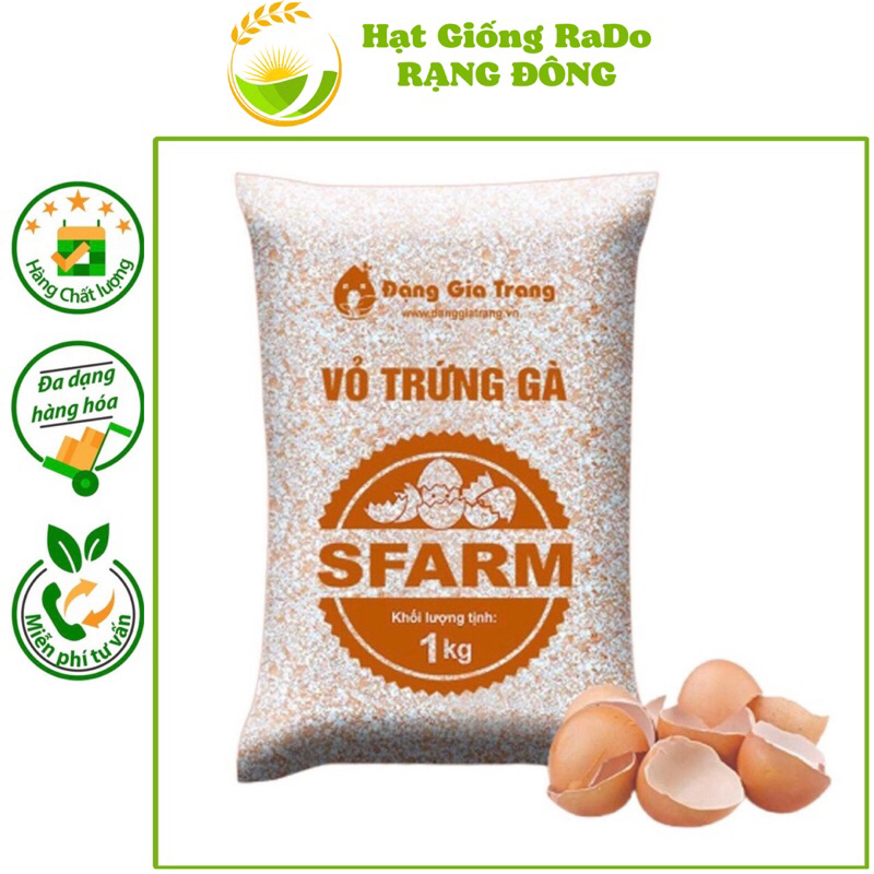 Vỏ Trứng Gà SFARM Đã Qua Xử Lý (Gói 1Kg) Cung cấp canxi, ngăn ngừa ốc sên, cải tạo đất