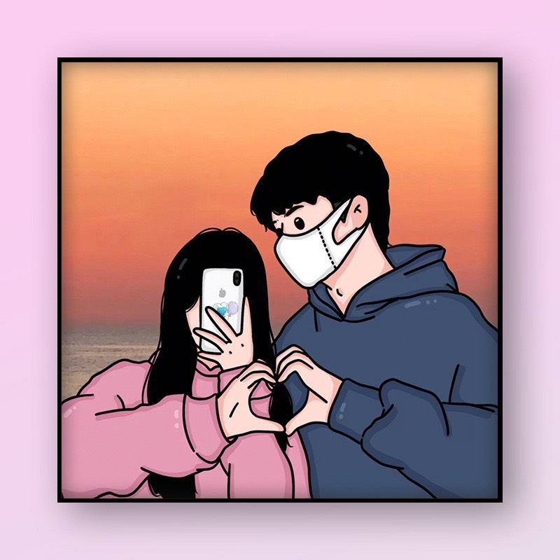 Tranh Số Hóa 20x20 Cặp Đôi - Tình Yêu - Love, Tranh Tự Tô Màu Theo Số Chủ Đề Cặp Đôi.