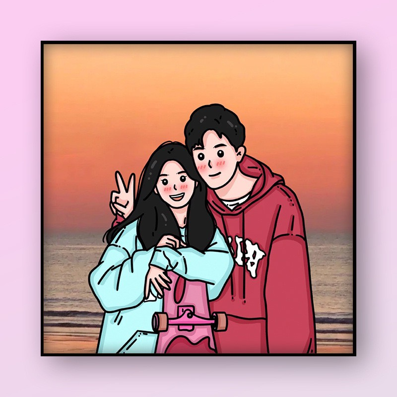 Tranh Số Hóa 20x20 Cặp Đôi - Tình Yêu - Love, Tranh Tự Tô Màu Theo Số Chủ Đề Cặp Đôi.