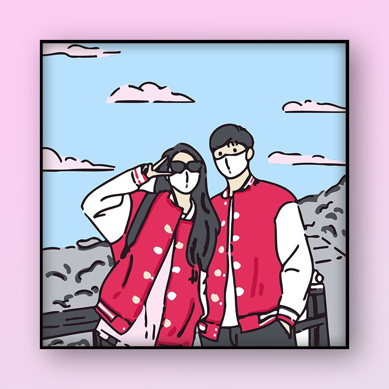 Tranh Số Hóa 20x20 Cặp Đôi - Tình Yêu - Love, Tranh Tự Tô Màu Theo Số Chủ Đề Cặp Đôi.