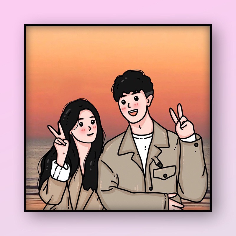 Tranh Số Hóa 20x20 Cặp Đôi - Tình Yêu - Love, Tranh Tự Tô Màu Theo Số Chủ Đề Cặp Đôi.