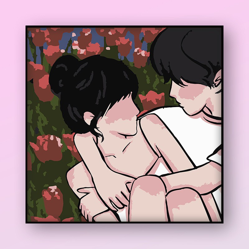 Tranh Số Hóa 20x20 Cặp Đôi - Tình Yêu - Love, Tranh Tự Tô Màu Theo Số Chủ Đề Cặp Đôi.