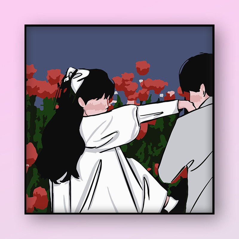 Tranh Số Hóa 20x20 Cặp Đôi - Tình Yêu - Love, Tranh Tự Tô Màu Theo Số Chủ Đề Cặp Đôi.