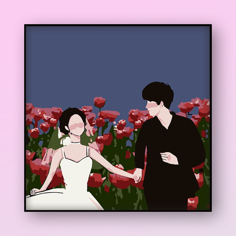 Tranh Số Hóa 20x20 Cặp Đôi - Tình Yêu - Love, Tranh Tự Tô Màu Theo Số Chủ Đề Cặp Đôi.