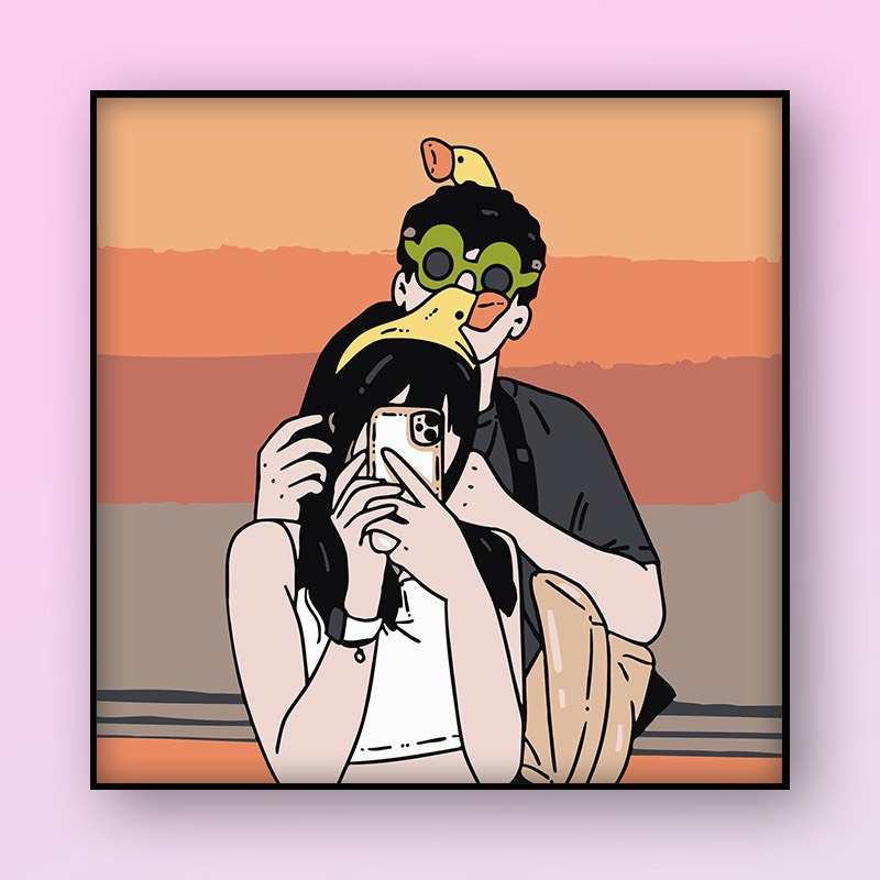 Tranh Số Hóa 20x20 Cặp Đôi - Tình Yêu - Love, Tranh Tự Tô Màu Theo Số Chủ Đề Cặp Đôi.