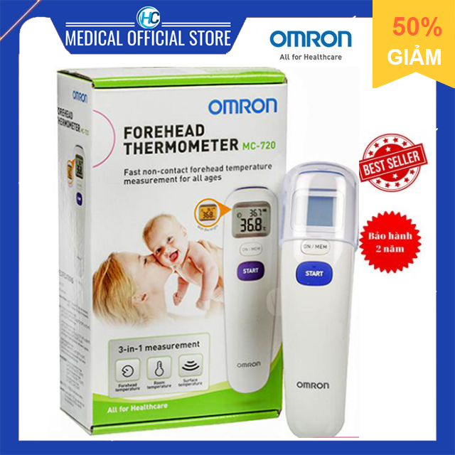 Nhiệt kế điện tử đo trán OMRON MC-720 ( MC720 ), nhiệt kế hồng ngoại cho kết quả trong 3 giây