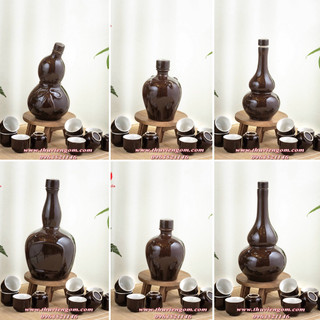 Nậm rượu men nâu bóng gốm sứ Bát Tràng
