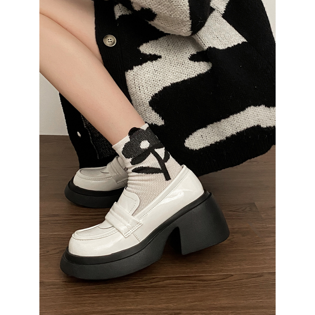 (FREESHIP- sẵn 39 trắng be) GIÀY LOAFER ĐẾ DÀY BÁNH MÌ 7CM CAO CẤP MŨI TRÒN THỜI TRANG