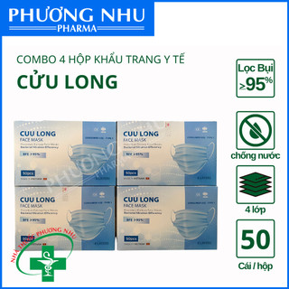 Combo 4 hộp khẩu trang y tế cao cấp 4 lớp kháng khuẩn cửu long