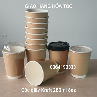 Cốc Giấy Nâu 2 Lớp 8oz 280ml Ly Giấy Kraft Chống Nóng đựng cafe take away Set 25 cái Glass Home
