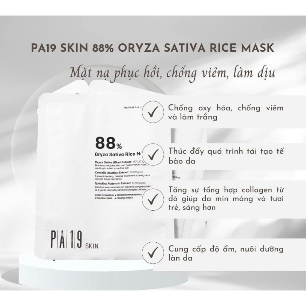 Mặt Nạ Chiết Xuất Gạo Dưỡng Da PA19 Skin 88% Oryza Sativa Rice Mask Hộp 10 Miếng