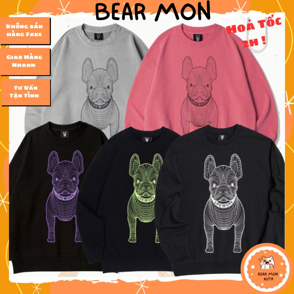 Áo Sweater Lifework Gold Big Radog Sweatshirt Màu đen xám hồng in hình chó LW235MT99
