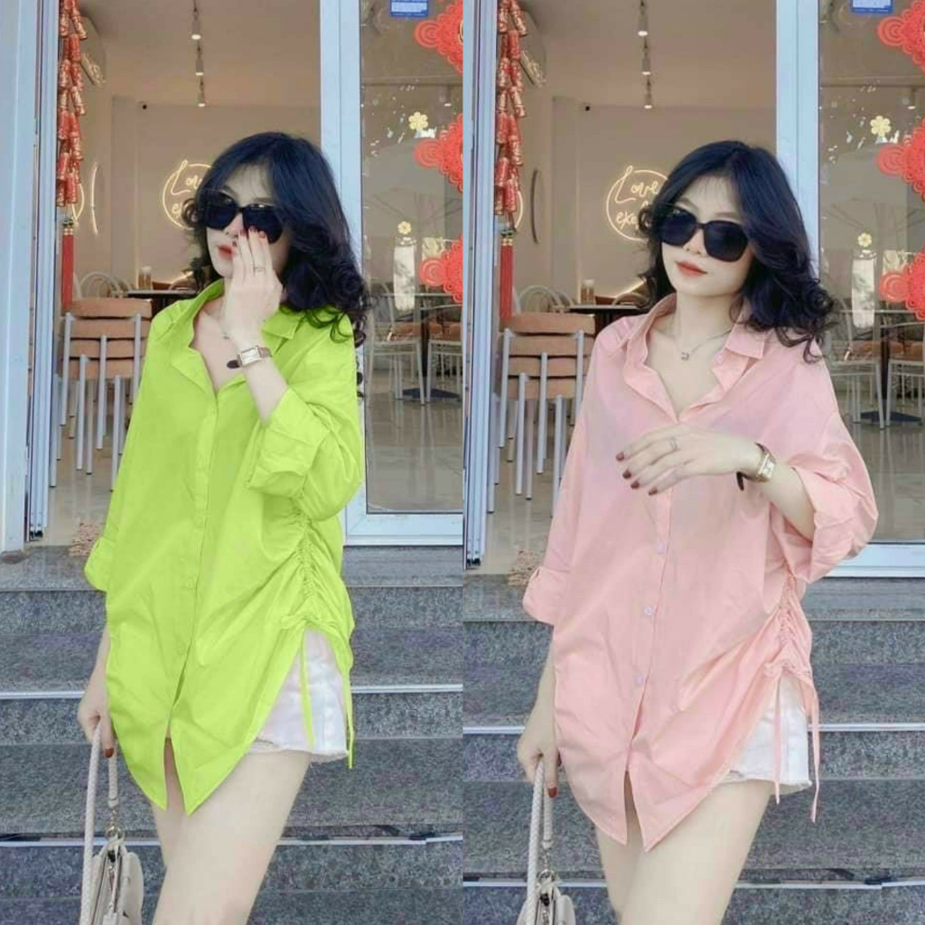 Set áo sơ mi dài tay form rộng mix quần ngắn cá tính cho nàng đi chơi, dạ hội [809]