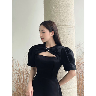 Váy đầm nữ công sở dáng dài Gladys khoét ngực tay bồng tiểu thư SOURIS BY G